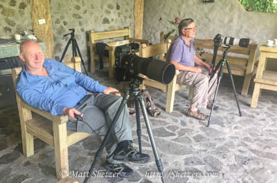 Wildlife photography doesn't have to be uncomfortable. John and Iain photographing the birds from the deck.