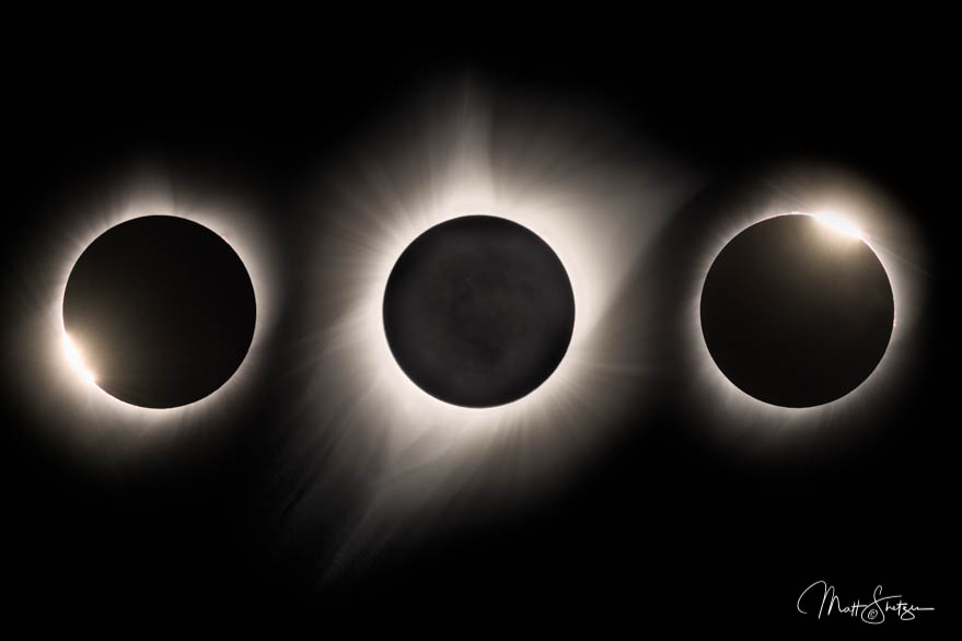 Phases Of Solar Eclipse At Totality With Diamond Rings And Coron