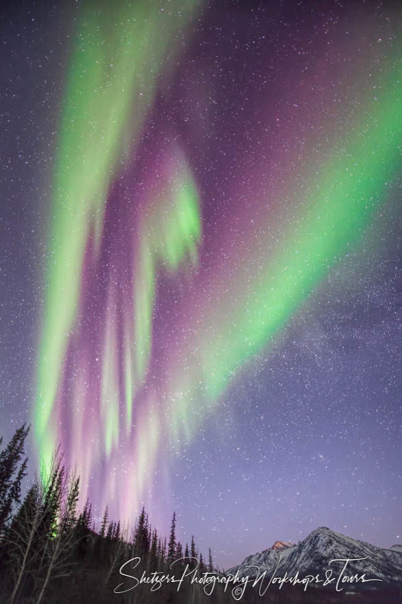 Aurora Borealis creates green and purple hues