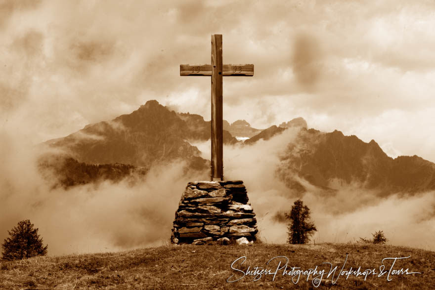 Cross on the Bovine in Swiss Mountains