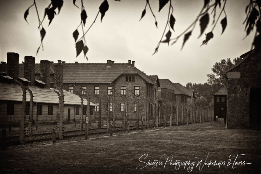 Grey skies at Nazi Auschwitz concentration camp