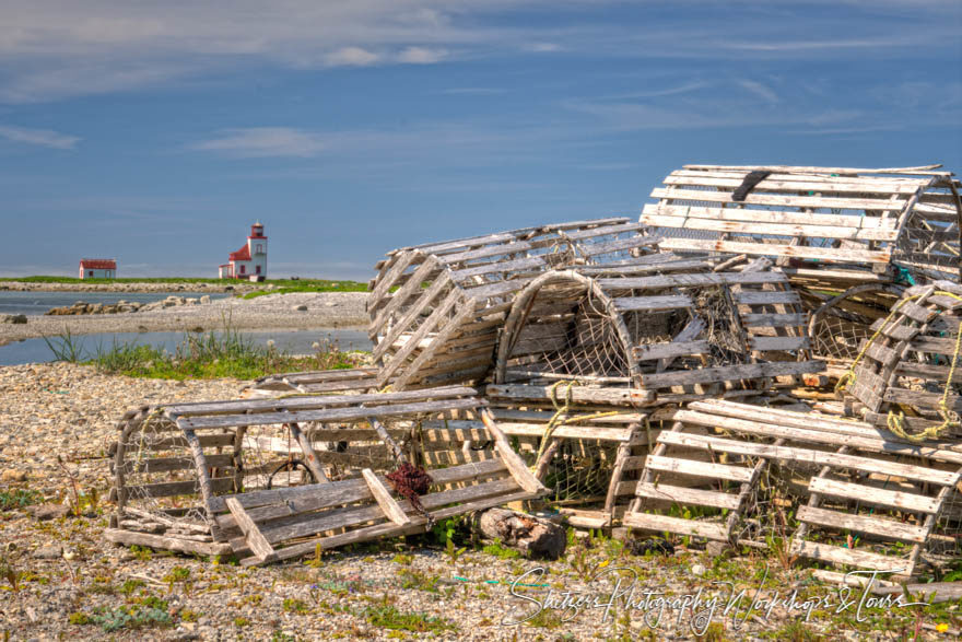 Lobster Pots and Lighthouse showing Canada’s fishing heritage