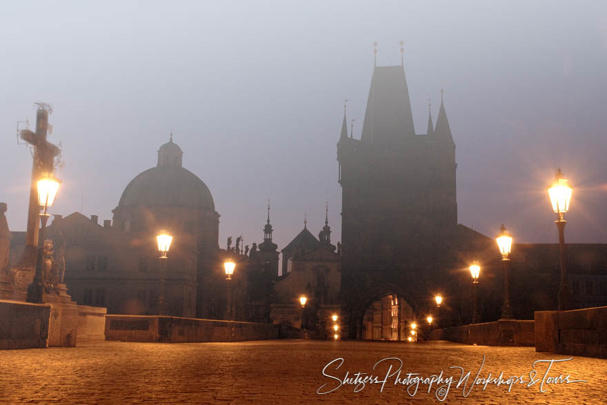 Morning on the Charles Bridge in Prague Czech