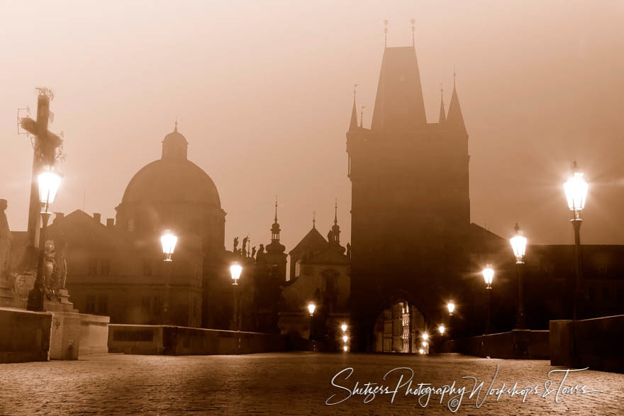 Morning on the Charles Bridge in Prague Czech Republic