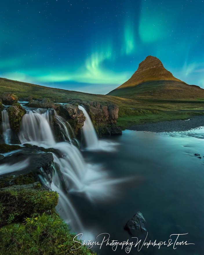 Northern Lights over Kirkjufell mountain Iceland