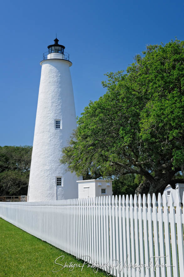 Ocracoke Light with white picket fence