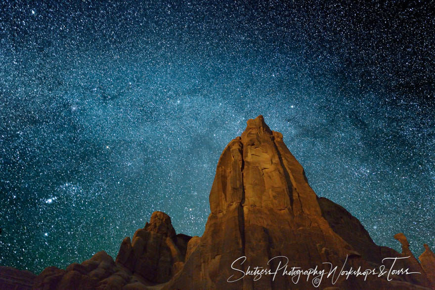 Park Avenue in Arches National Park with the nights sky