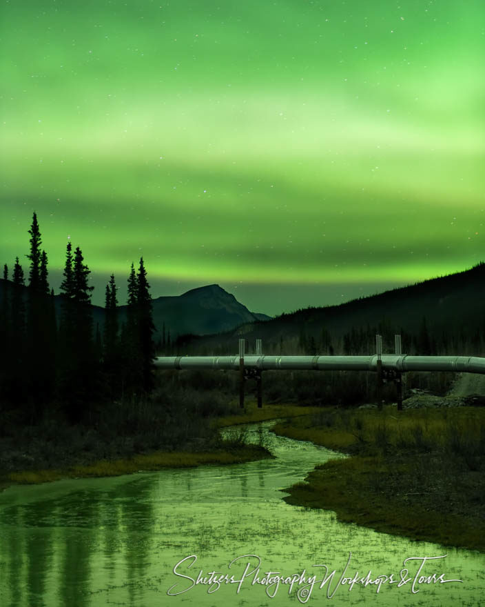 The green glow of the Aurora Borealis