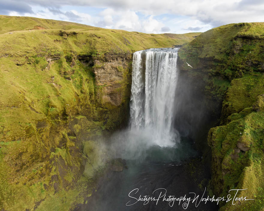 Skogafoss Waterfall taken by drone in Iceland
