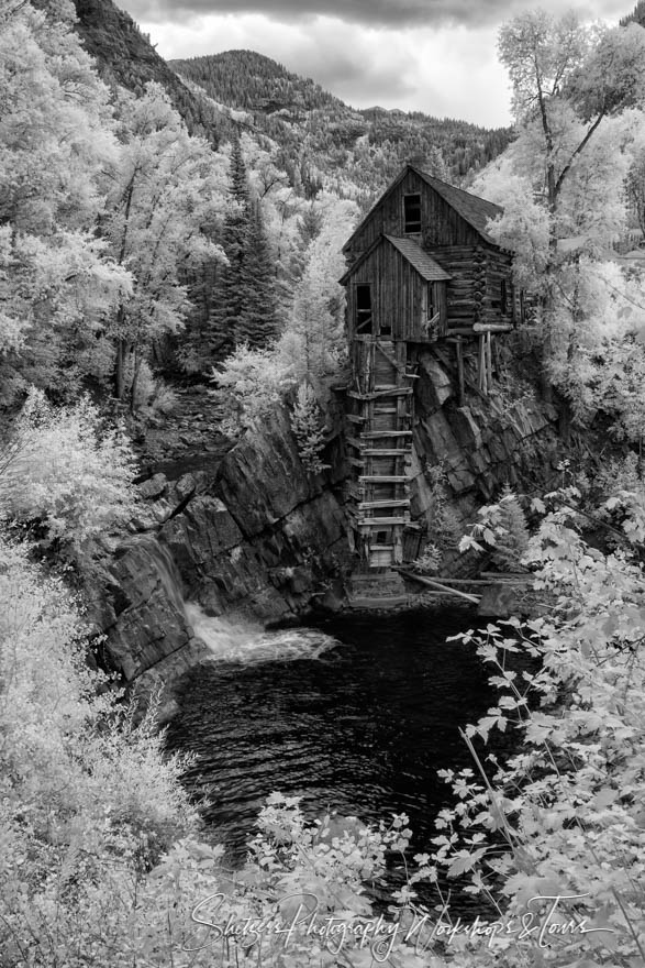 Black and White Photograph of the Crystal Mill in Colorado