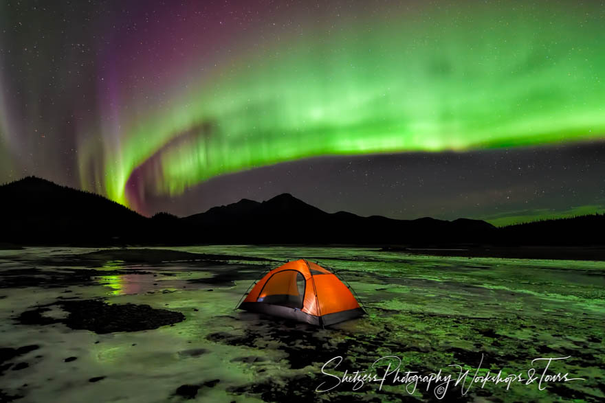 Tent and Northern Lights on the Koyukuk River in Alaska