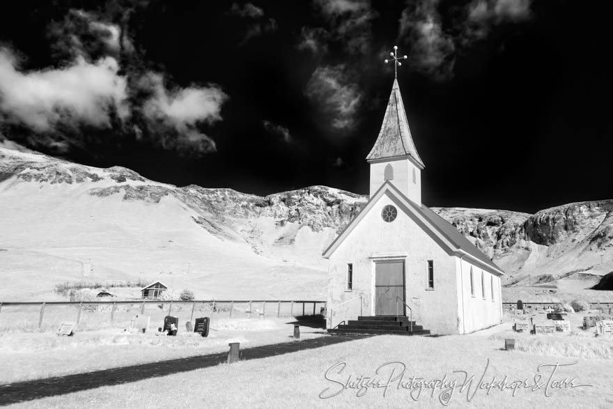 Infrared Photo of Dyrholaey Church in Iceland