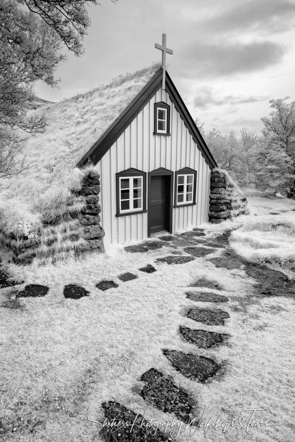 Iceland Hof Church Black and White